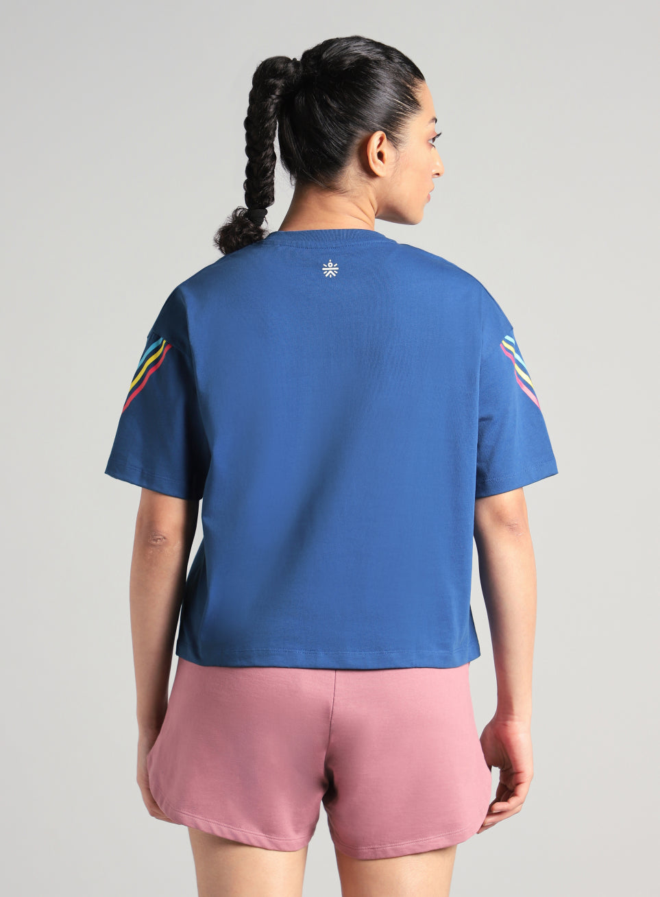 Women's Blue Cult Vibe Stripes Boxy Fit T-shirt