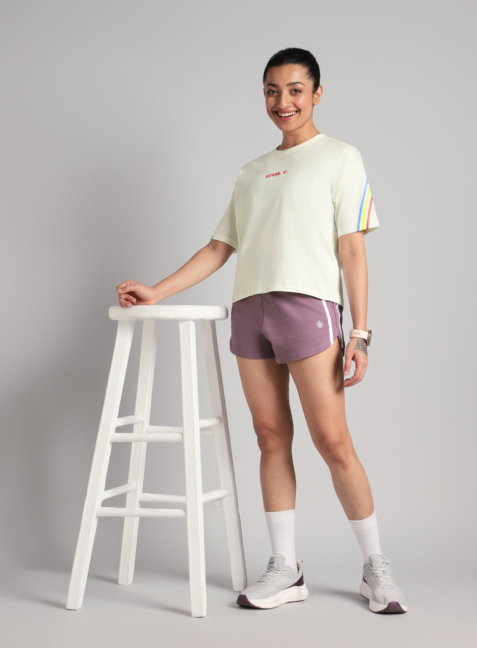 Women's Off White Cult Vibe Stripes Boxy Fit T-shirt