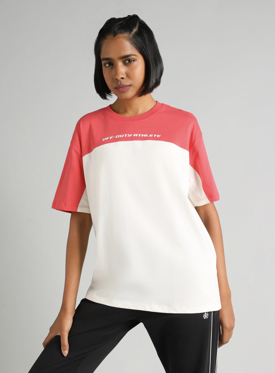 Women's Off White Offbeat Colorblock Oversized Fit T-Shirt