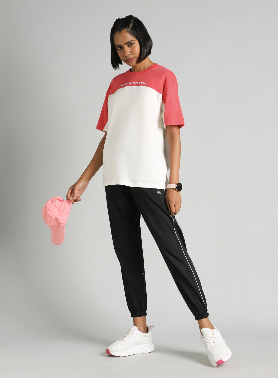 Women's Off White Offbeat Colorblock Oversized Fit T-Shirt
