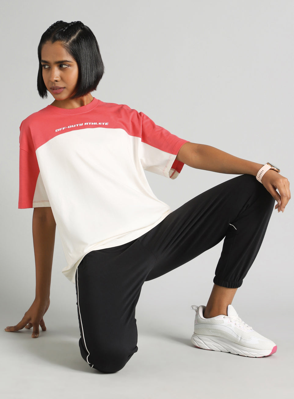 Women's Off White Offbeat Colorblock Oversized Fit T-Shirt