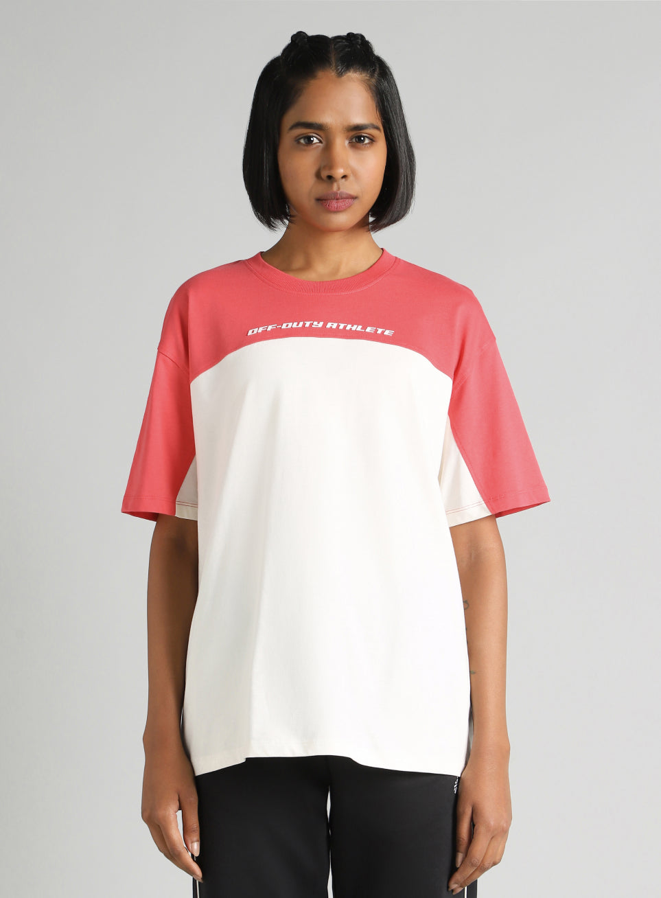 Women's Off White Offbeat Colorblock Oversized Fit T-Shirt