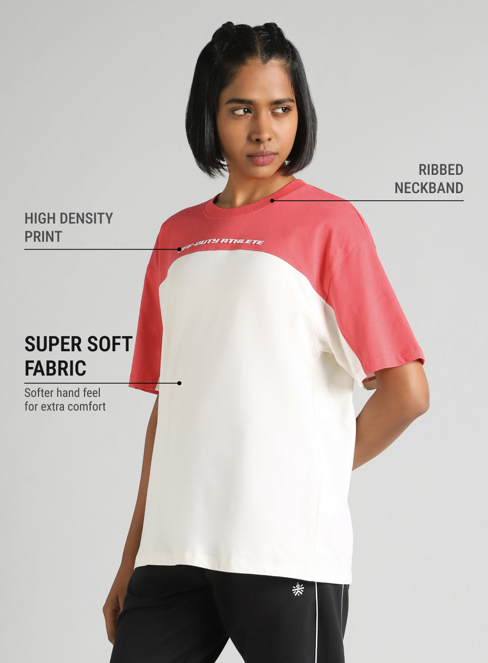 Women's Off White Offbeat Colorblock Oversized Fit T-Shirt