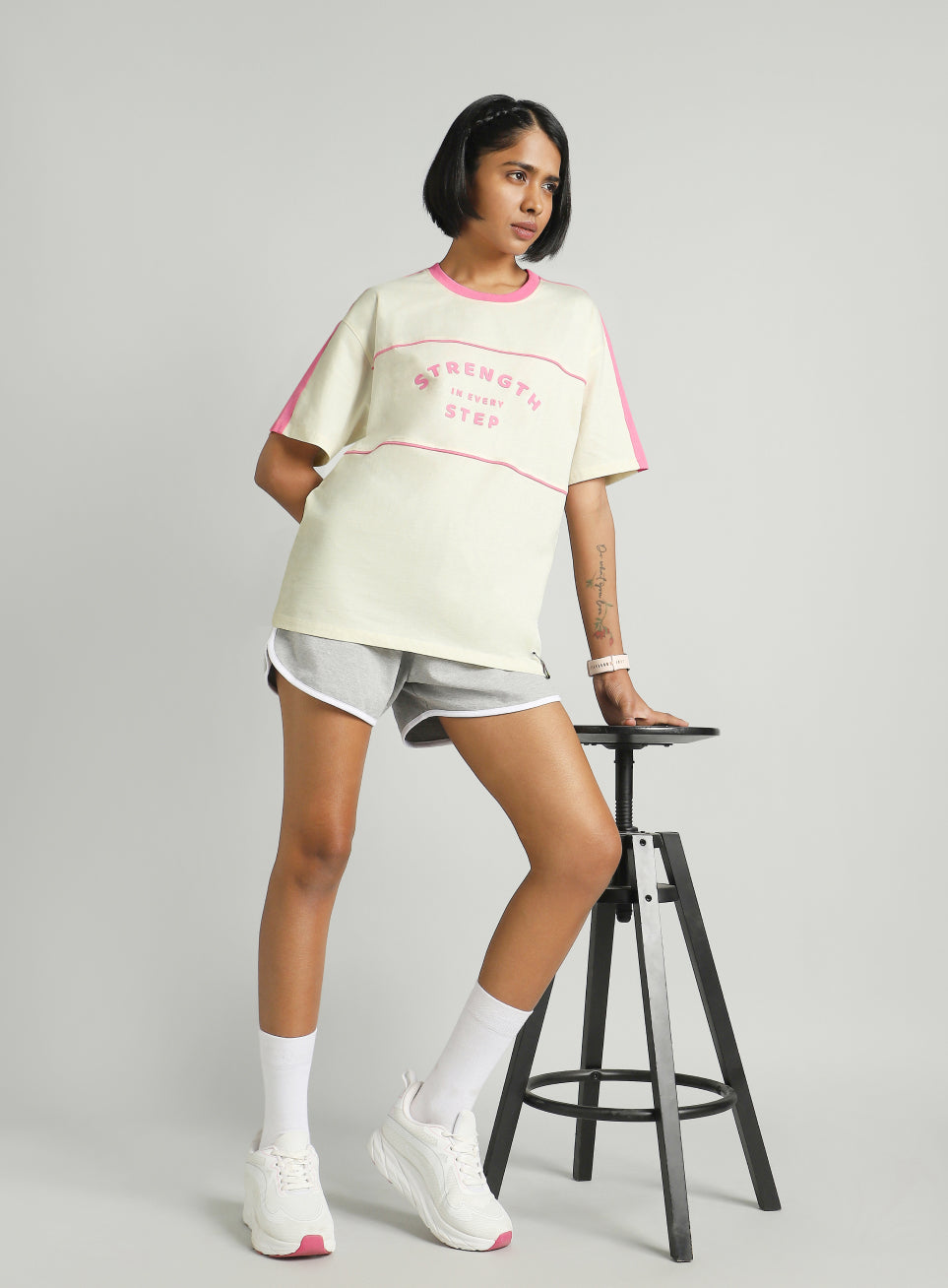 Women's Off White Fun Play Block Graphic Oversized T-shirt