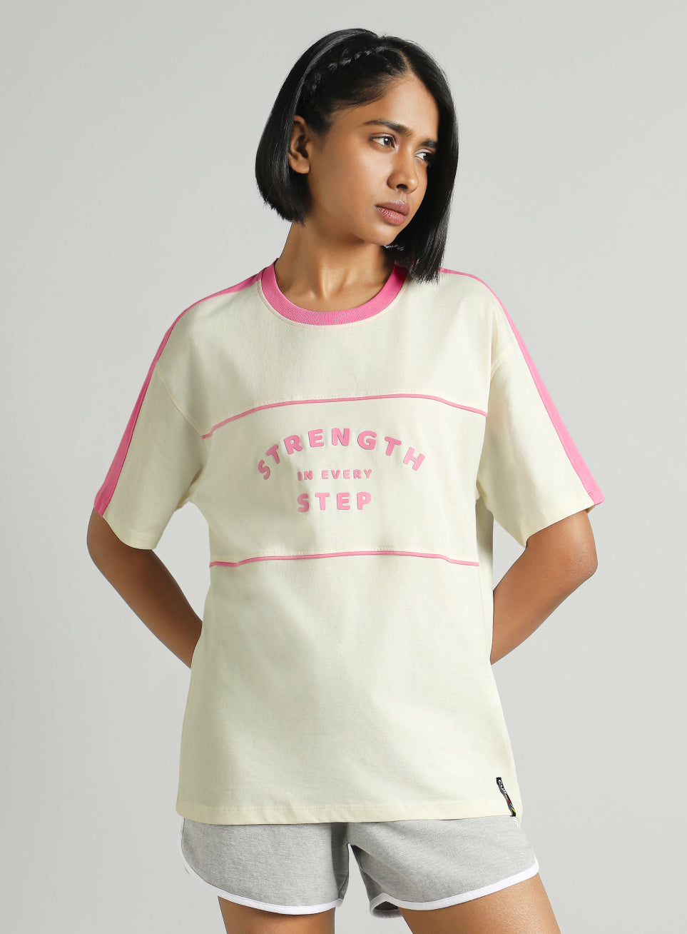 Women's Off White Fun Play Block Graphic Oversized T-shirt