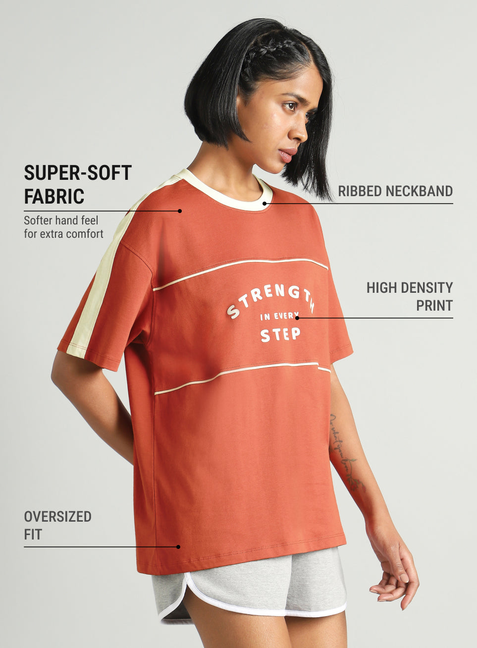 Women's Rust Fun Play Block Graphic Oversized T-shirt