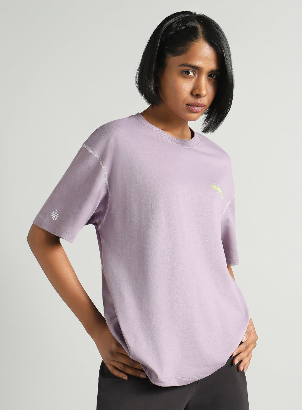 Women's Purple Mini Graphic Oversized Fit T-shirt