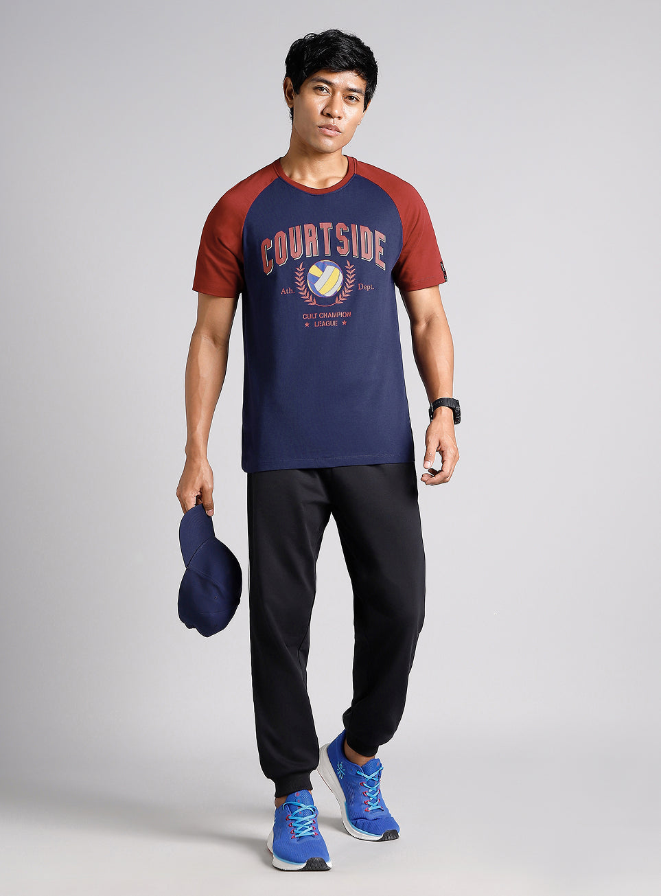 Men's Navy Courtside Sporty Colourblock T-shirt
