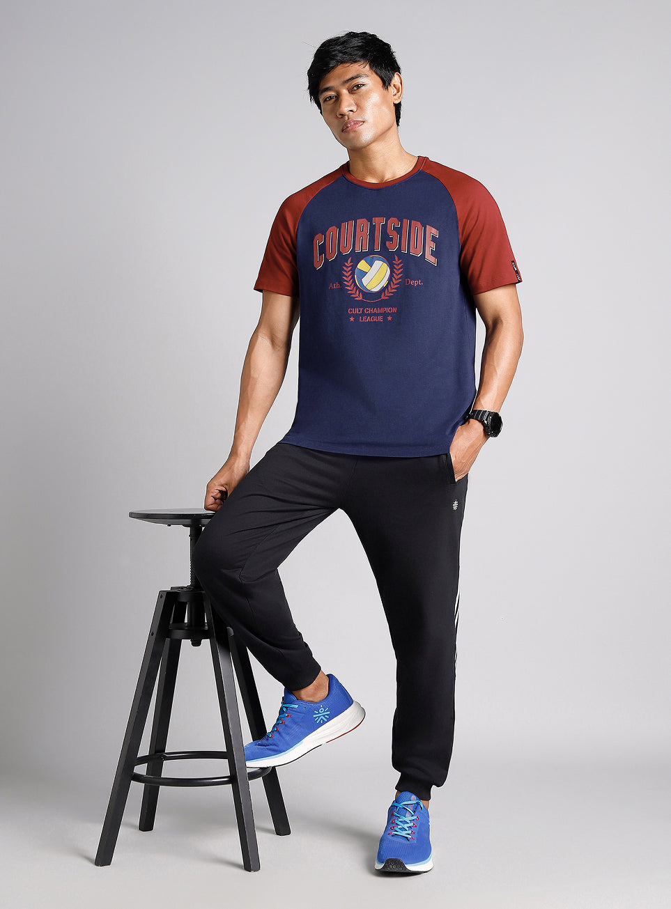 Men's Navy Courtside Sporty Colourblock T-shirt