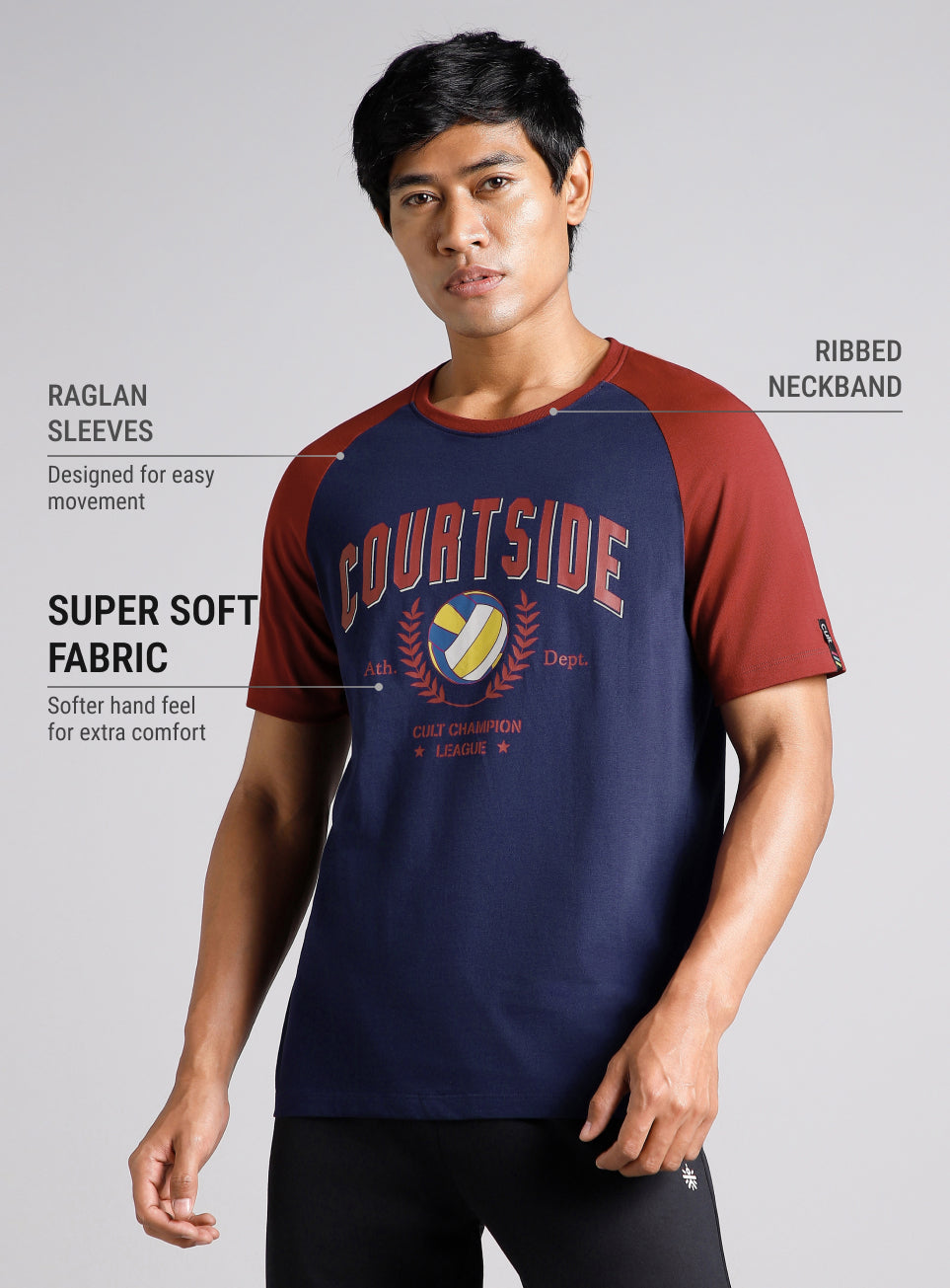 Men's Navy Courtside Sporty Colourblock T-shirt