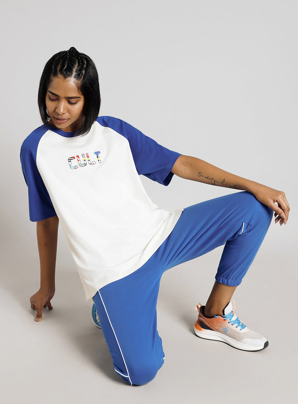 Women's Off White Retro Block Graphic Oversized T-shirt
