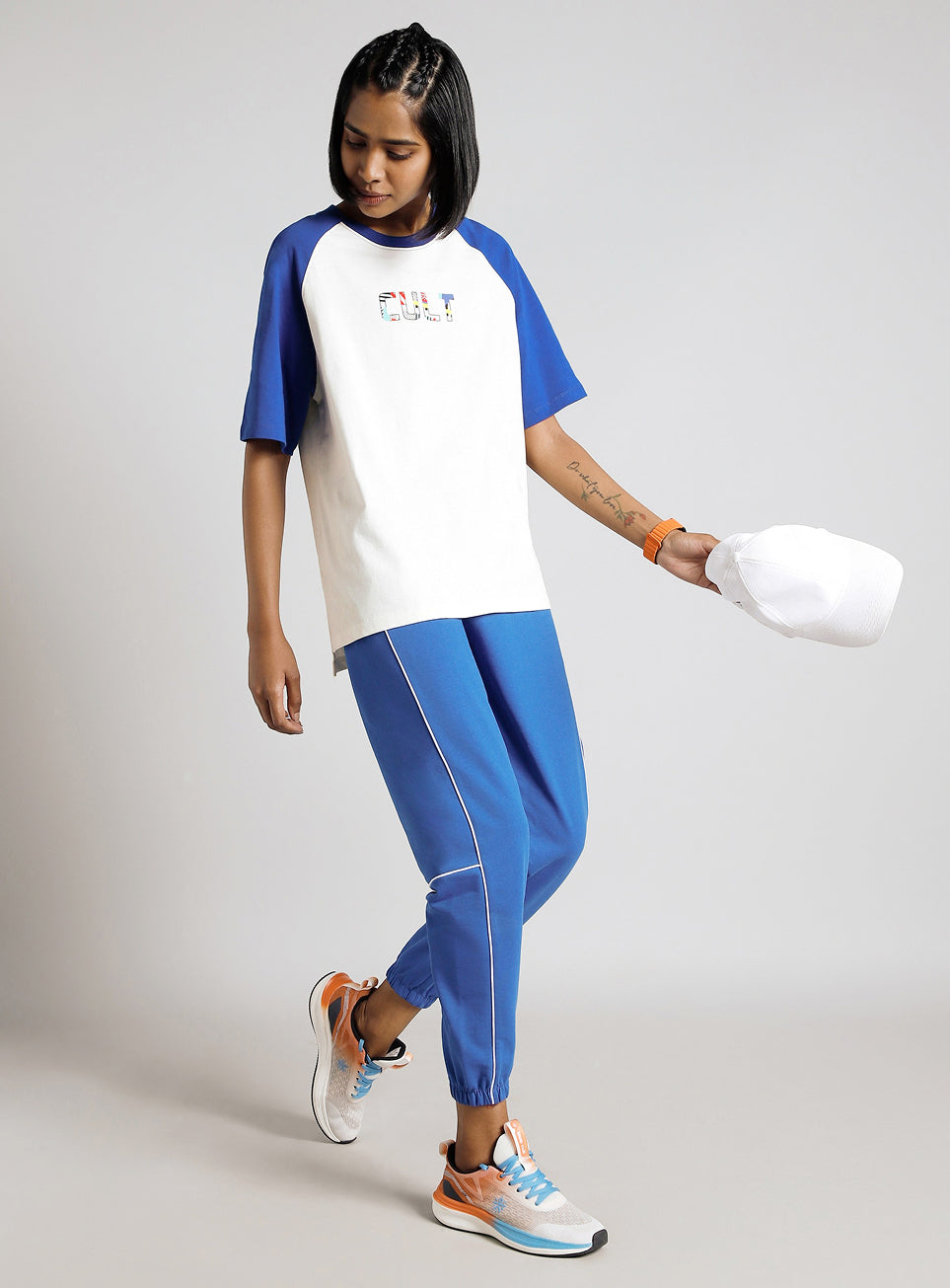 Women's Off White Retro Block Graphic Oversized T-shirt