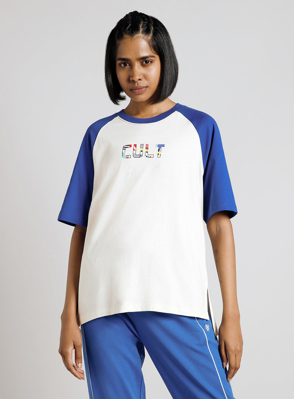 Women's Off White Retro Block Graphic Oversized T-shirt