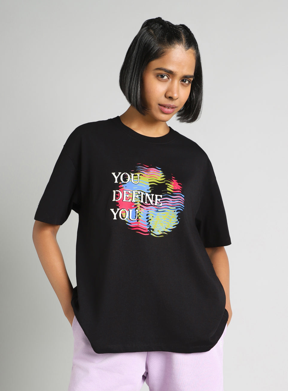 Women's Black Graphic Oversized Fit T-Shirt