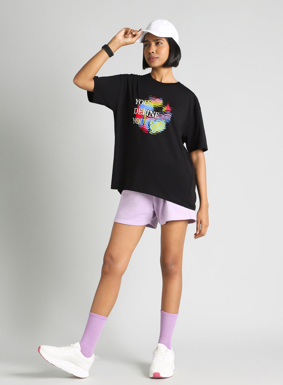 Women's Black Graphic Oversized Fit T-Shirt