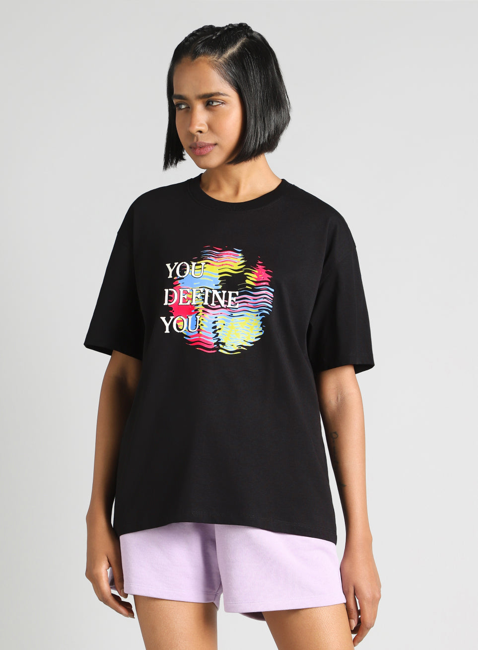 Women's Black Graphic Oversized Fit T-Shirt