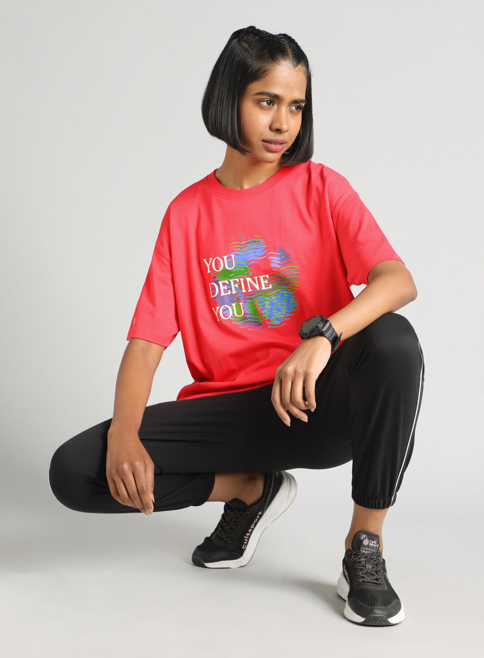 Women's Red Graphic Oversized Fit T-Shirt