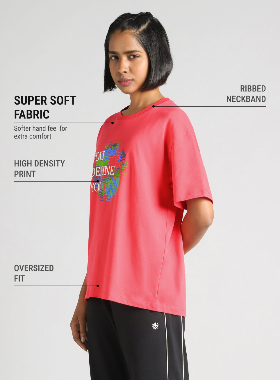 Women's Red Graphic Oversized Fit T-Shirt