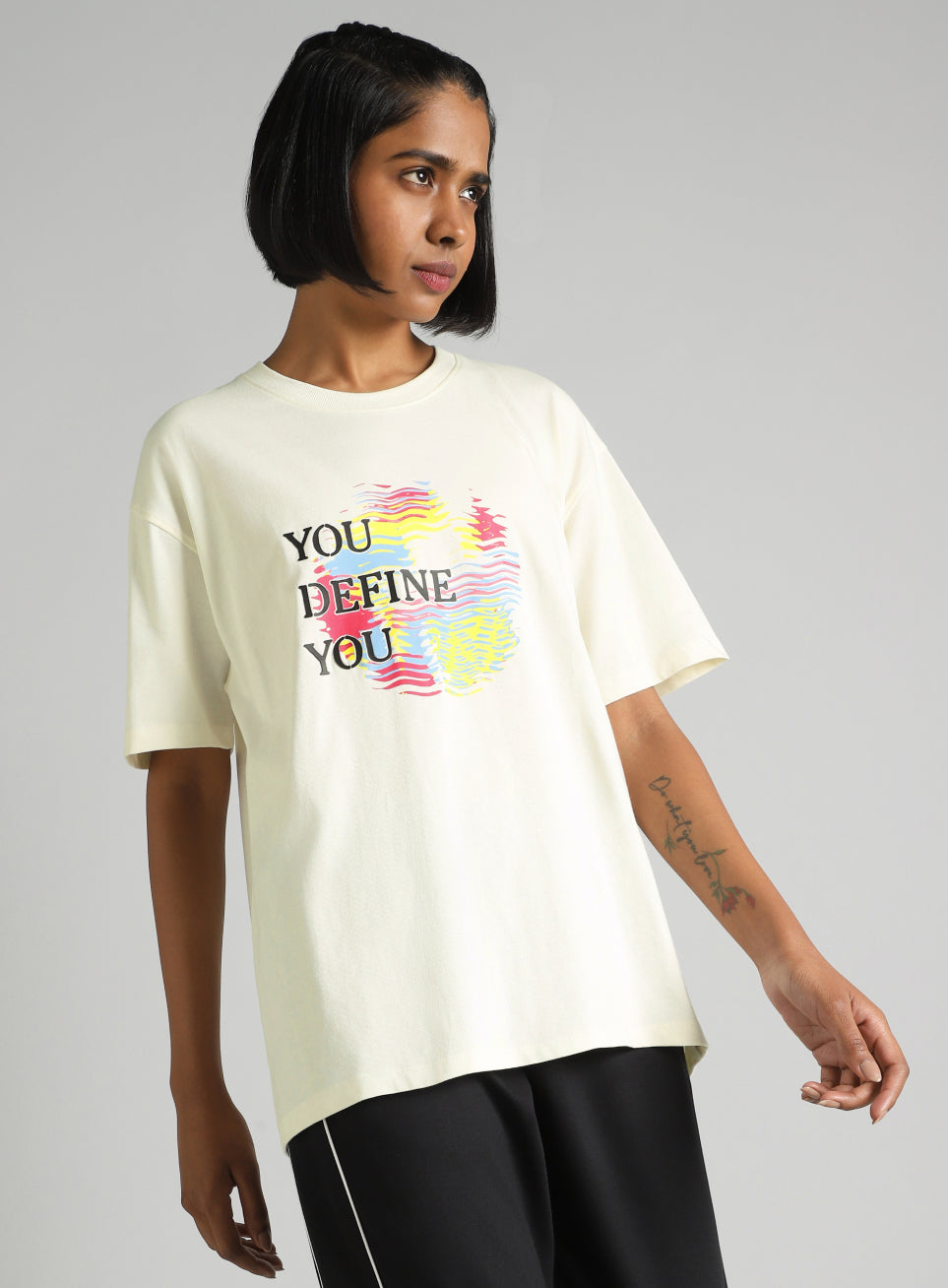 Women's Off White Graphic Oversized Fit T-Shirt