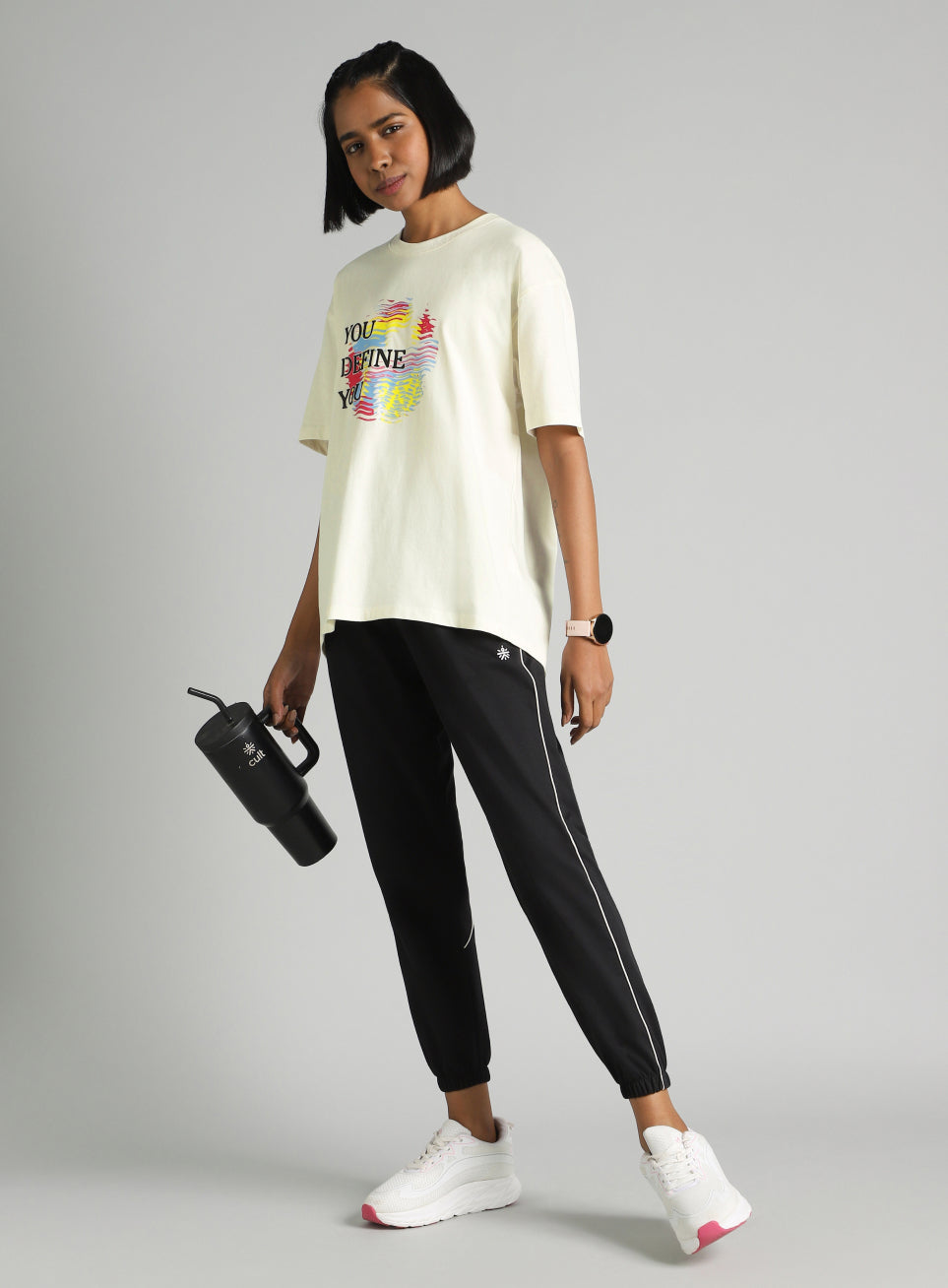 Women's Off White Graphic Oversized Fit T-Shirt