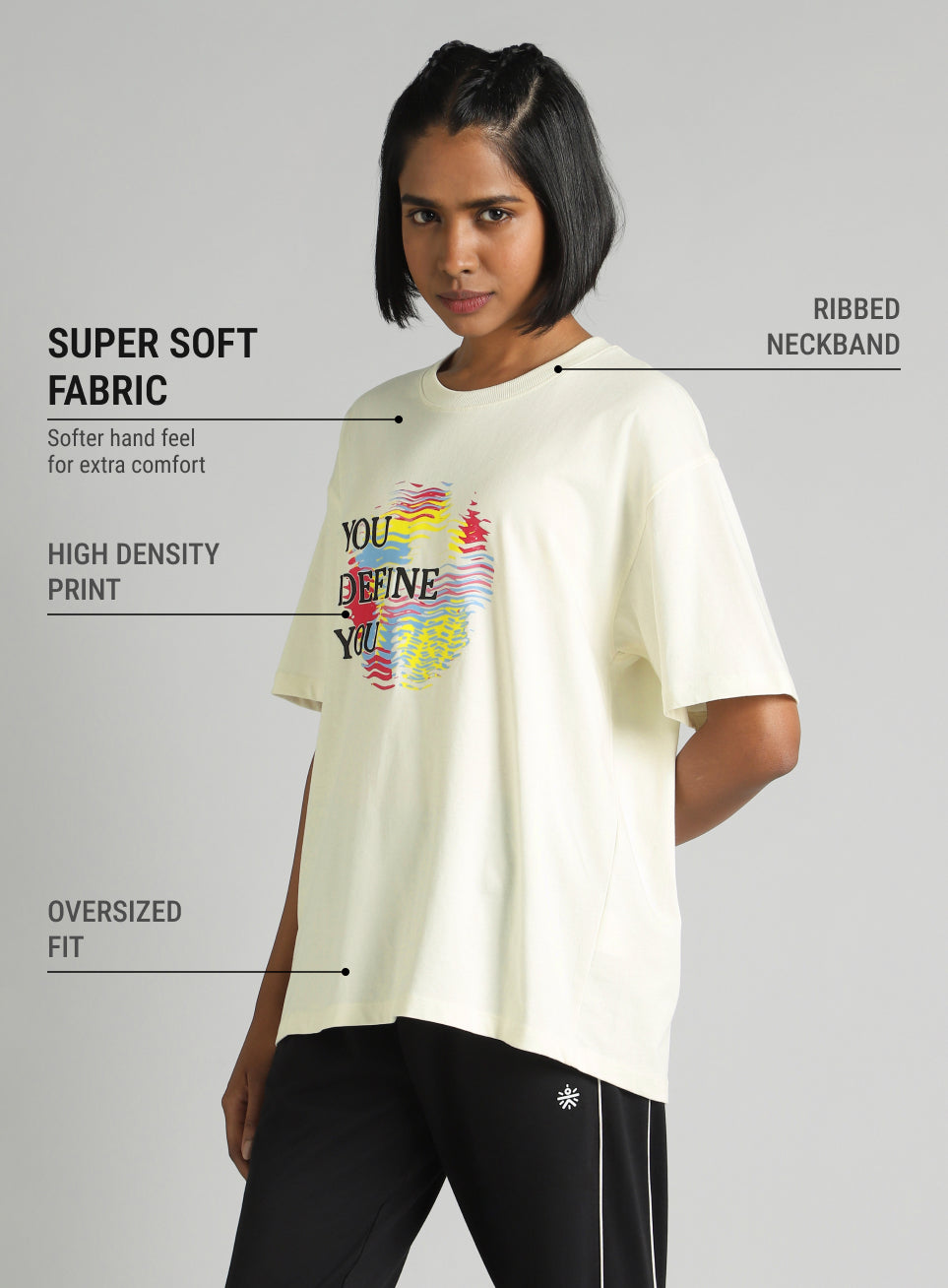 Women's Off White Graphic Oversized Fit T-Shirt
