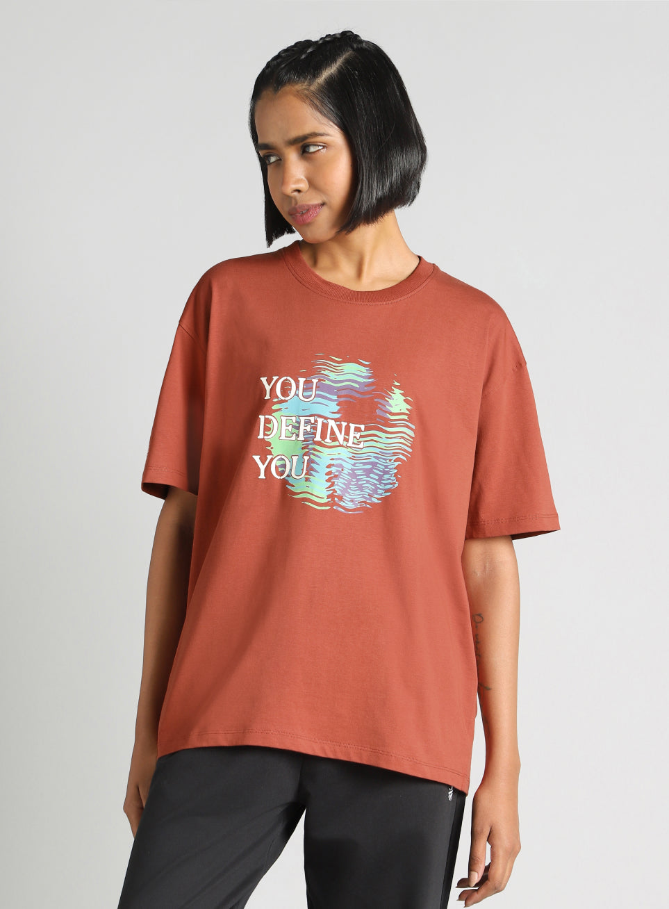 Women's Brown Graphic Oversized Fit T-Shirt