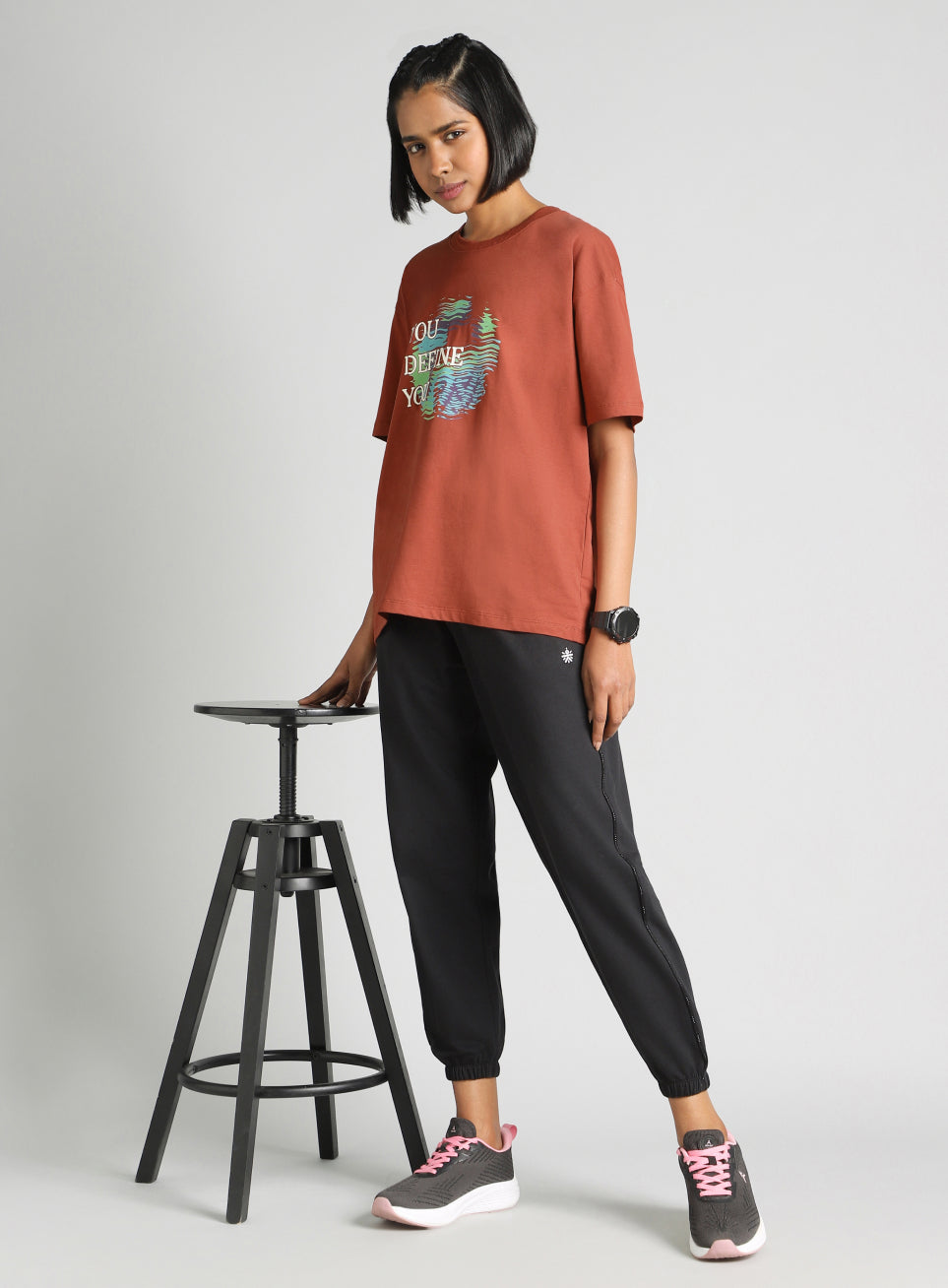 Women's Brown Graphic Oversized Fit T-Shirt
