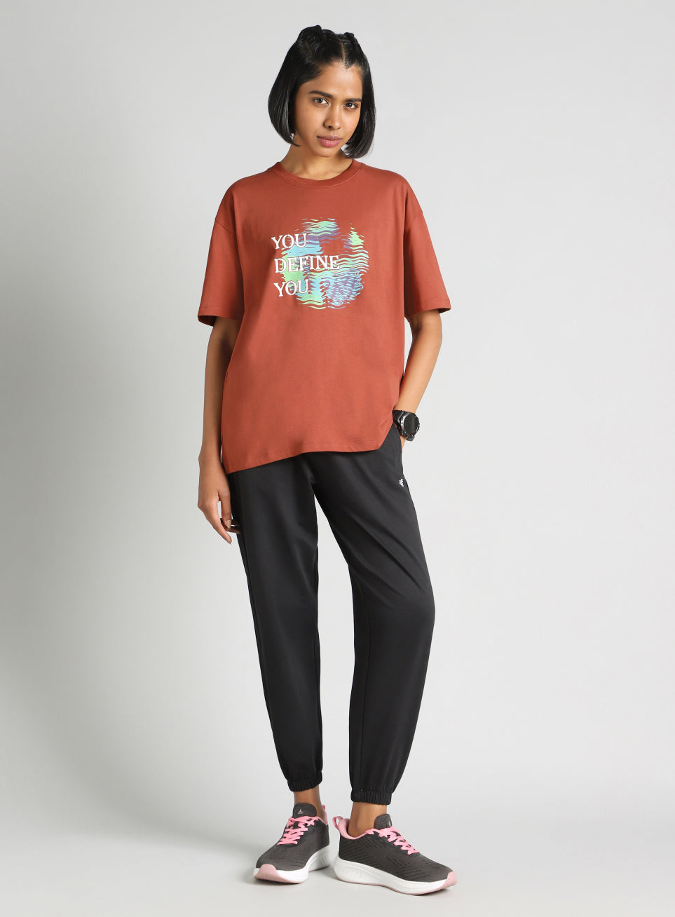 Women's Brown Graphic Oversized Fit T-Shirt