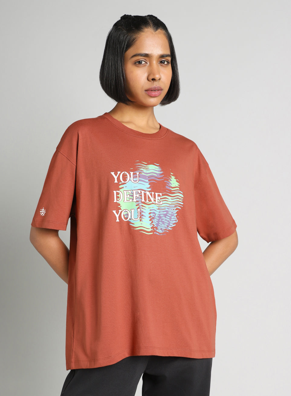 Women's Brown Graphic Oversized Fit T-Shirt