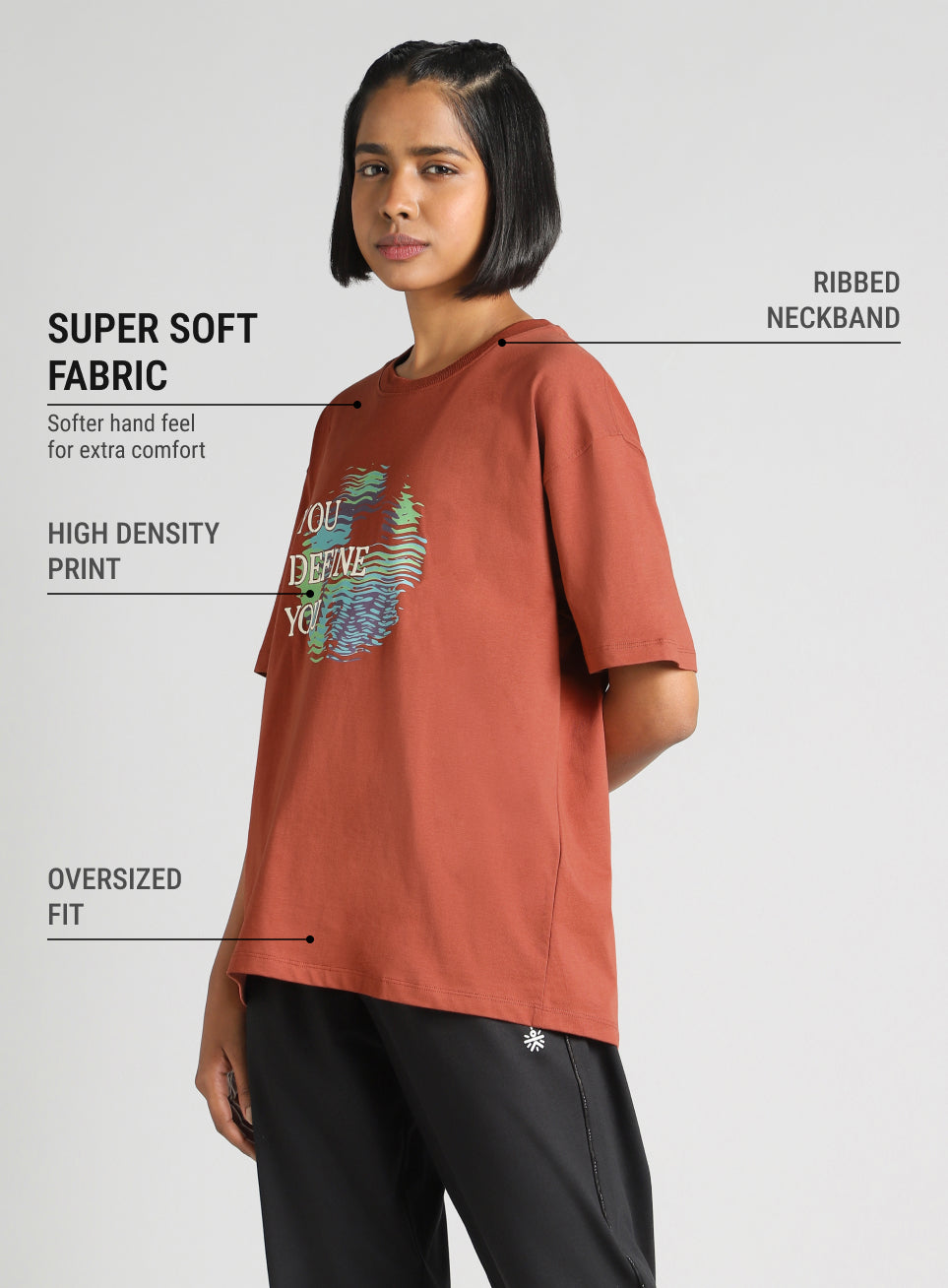Women's Brown Graphic Oversized Fit T-Shirt