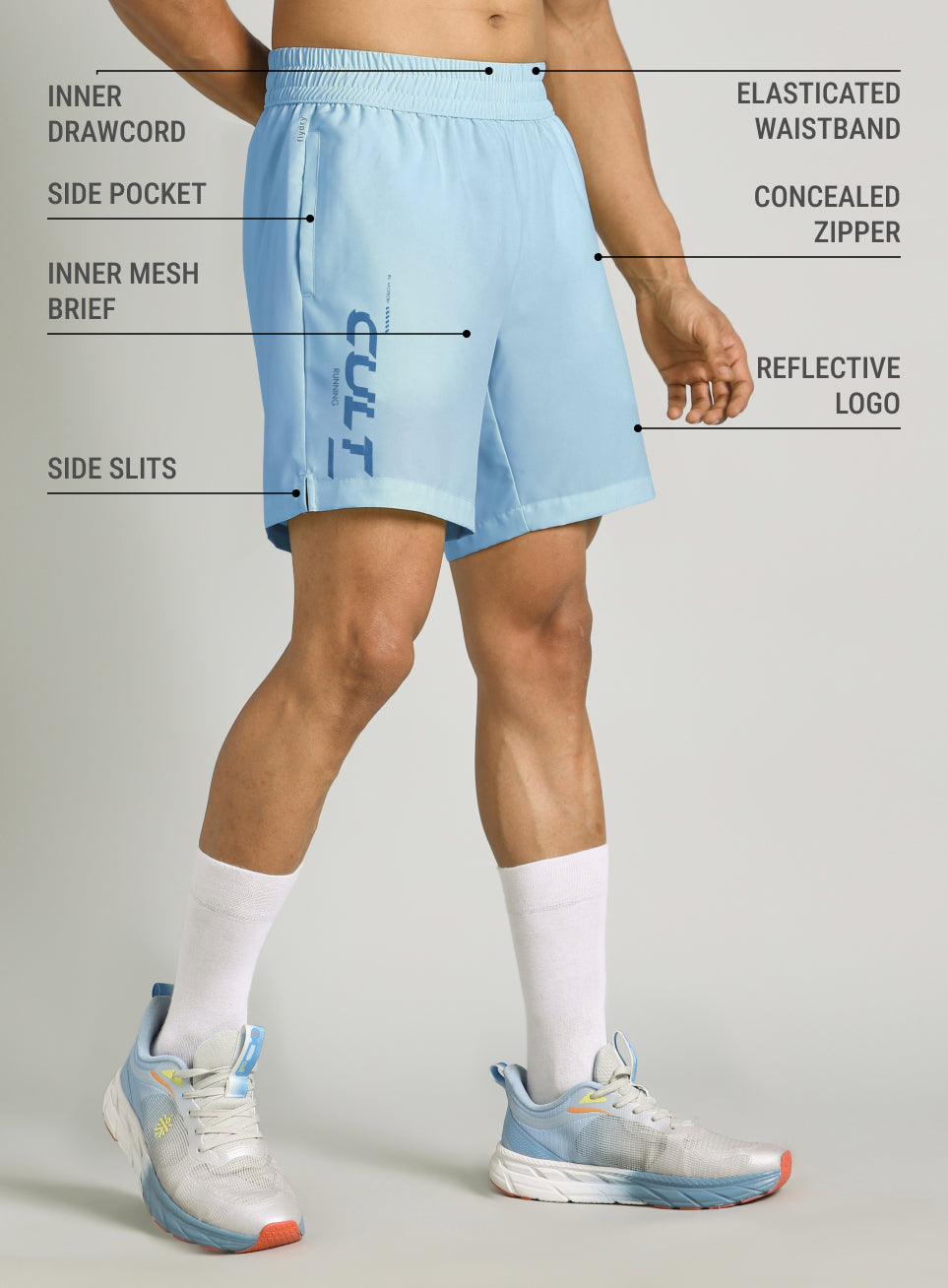 Men's Blue Motion Graphic Running Shorts