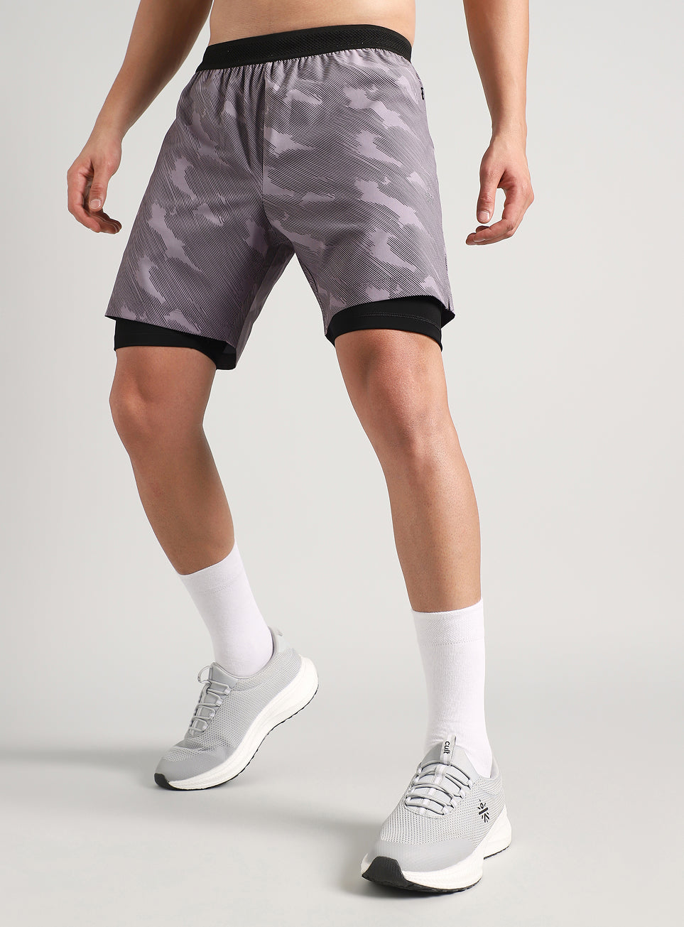 Men's Grey Urban Camo Shorts with Inbuilt Tights