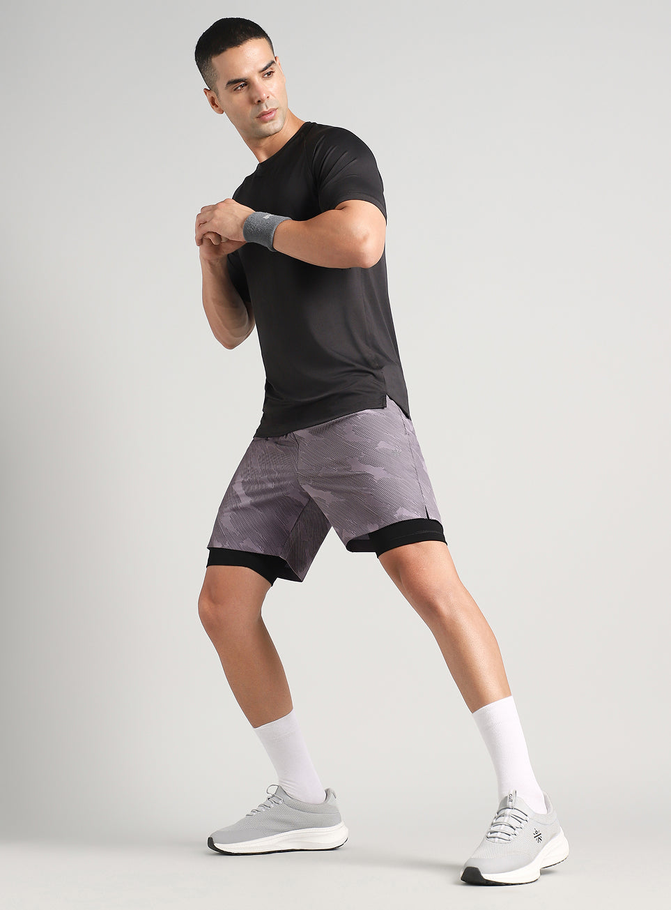 Men's Grey Urban Camo Shorts with Inbuilt Tights