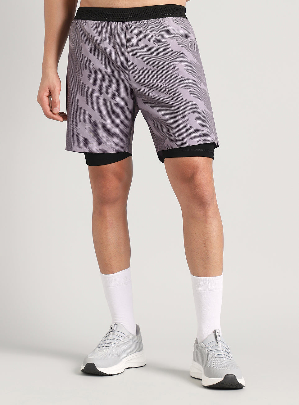 Men's Grey Urban Camo Shorts with Inbuilt Tights