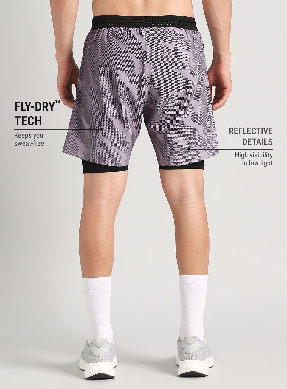 Men's Grey Urban Camo Shorts with Inbuilt Tights