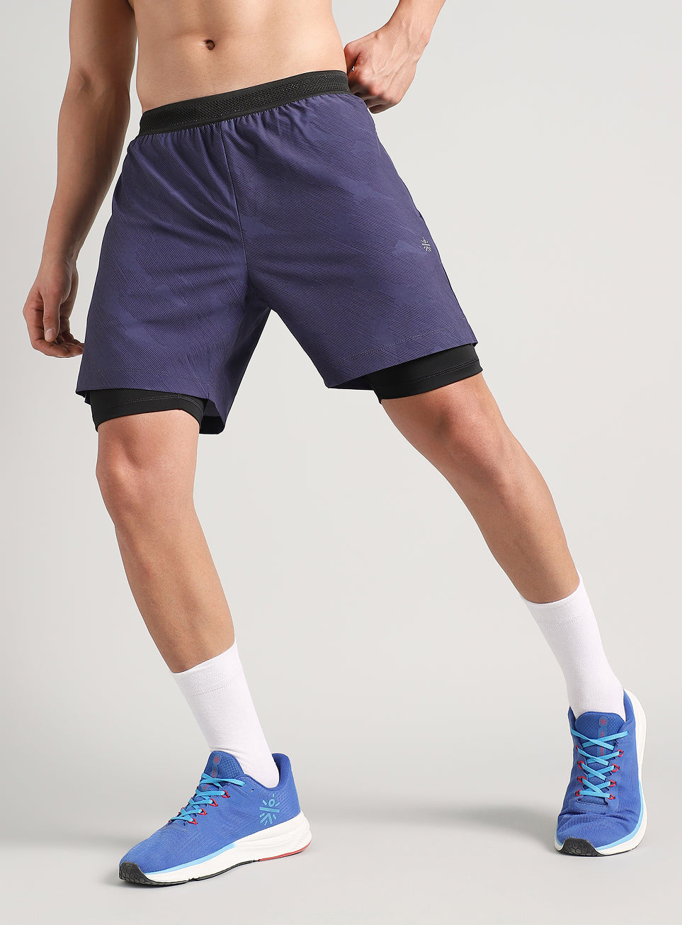 Men's Blue Urban Camo Shorts with Inbuilt Tights