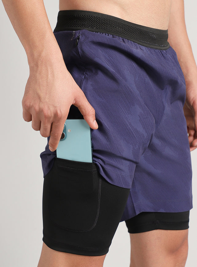 Men's Blue Urban Camo Shorts with Inbuilt Tights