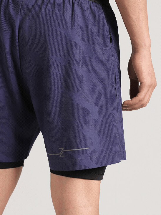 Men's Blue Urban Camo Shorts with Inbuilt Tights