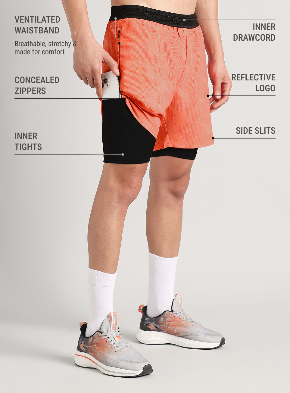 Men's Coral Urban Camo Shorts with Inbuilt Tights