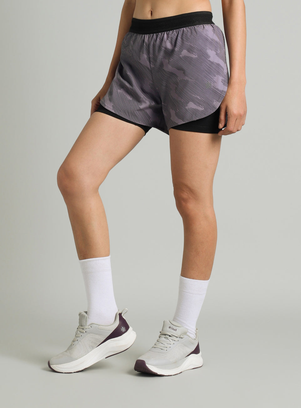 Women's Grey Urban Camo Shorts with Inbuilt Tights