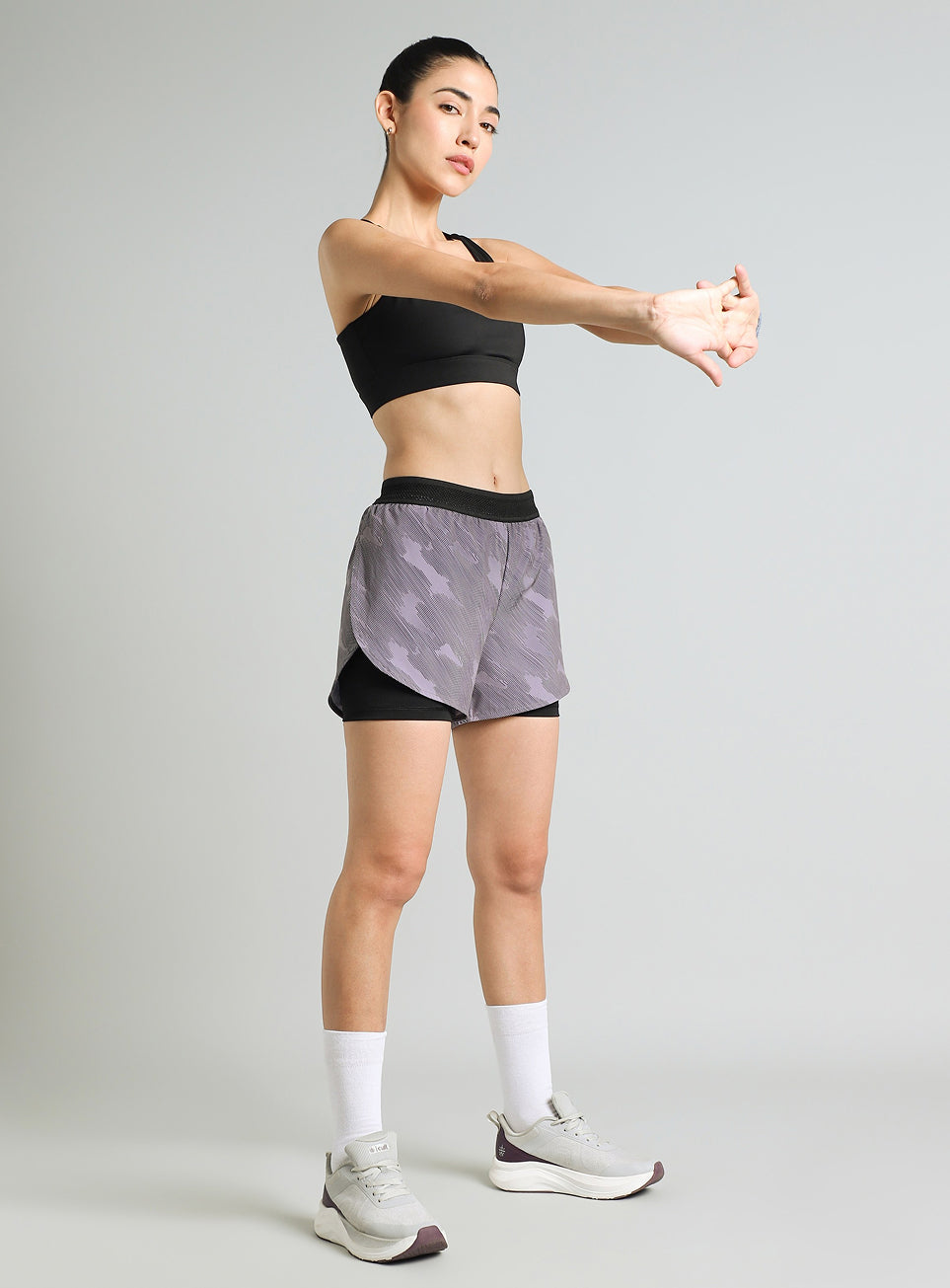 Women's Grey Urban Camo Shorts with Inbuilt Tights