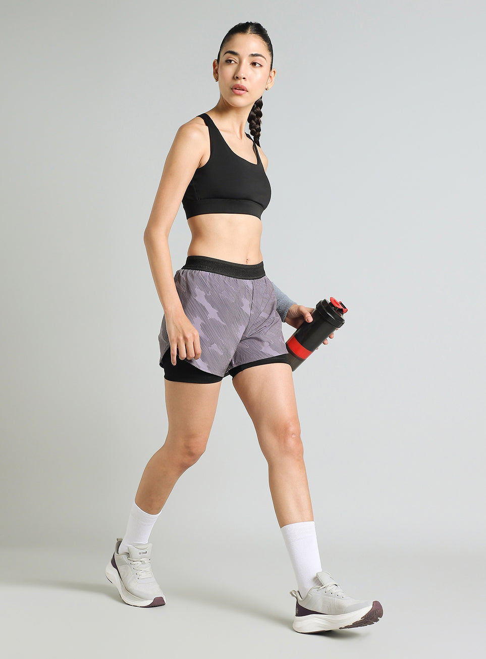Women's Grey Urban Camo Shorts with Inbuilt Tights