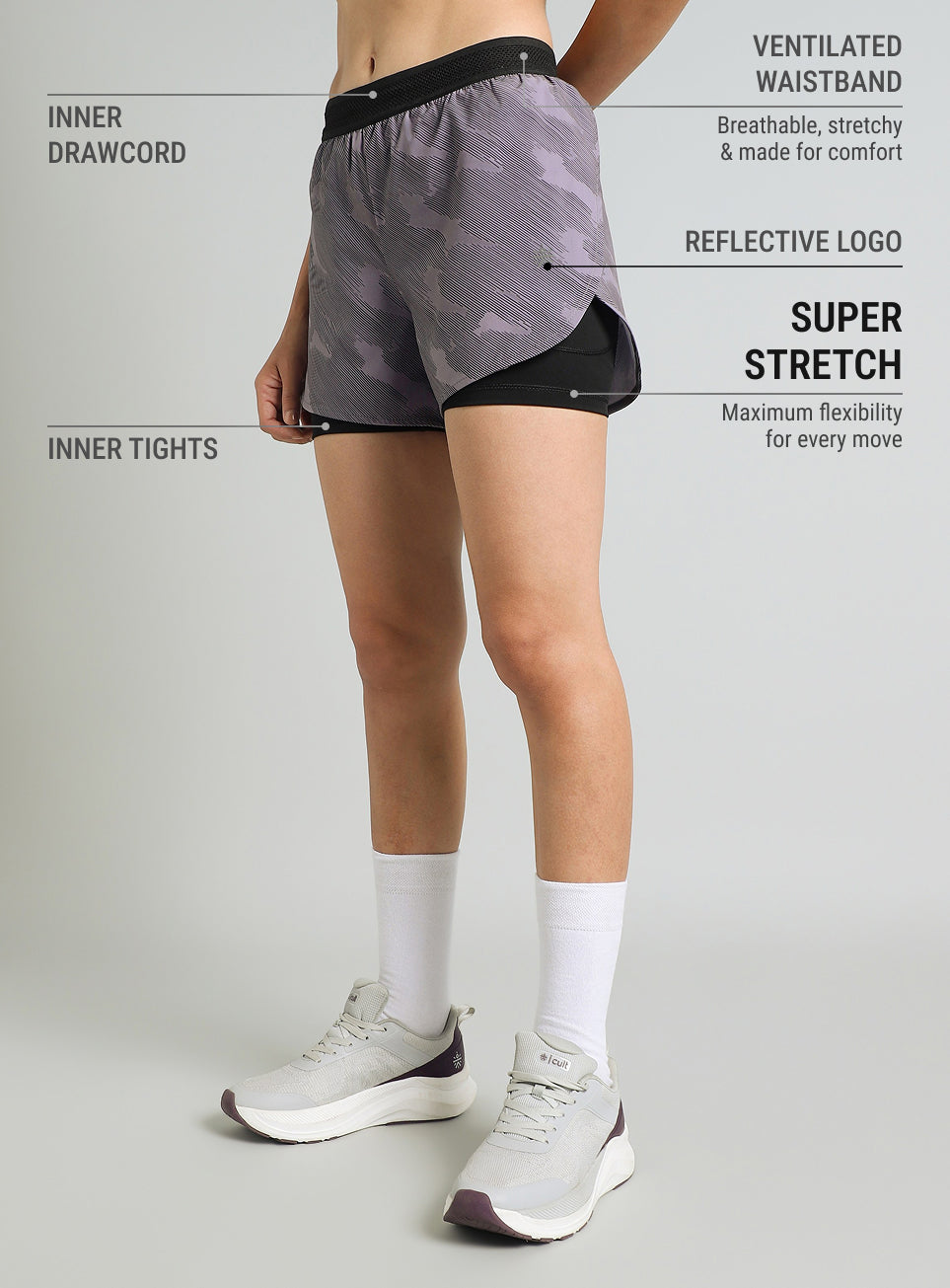Women's Grey Urban Camo Shorts with Inbuilt Tights