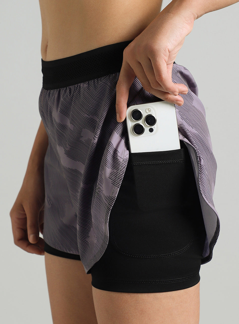 Women's Grey Urban Camo Shorts with Inbuilt Tights