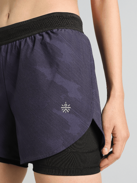 Women's Blue Urban Camo Shorts with Inbuilt Tights