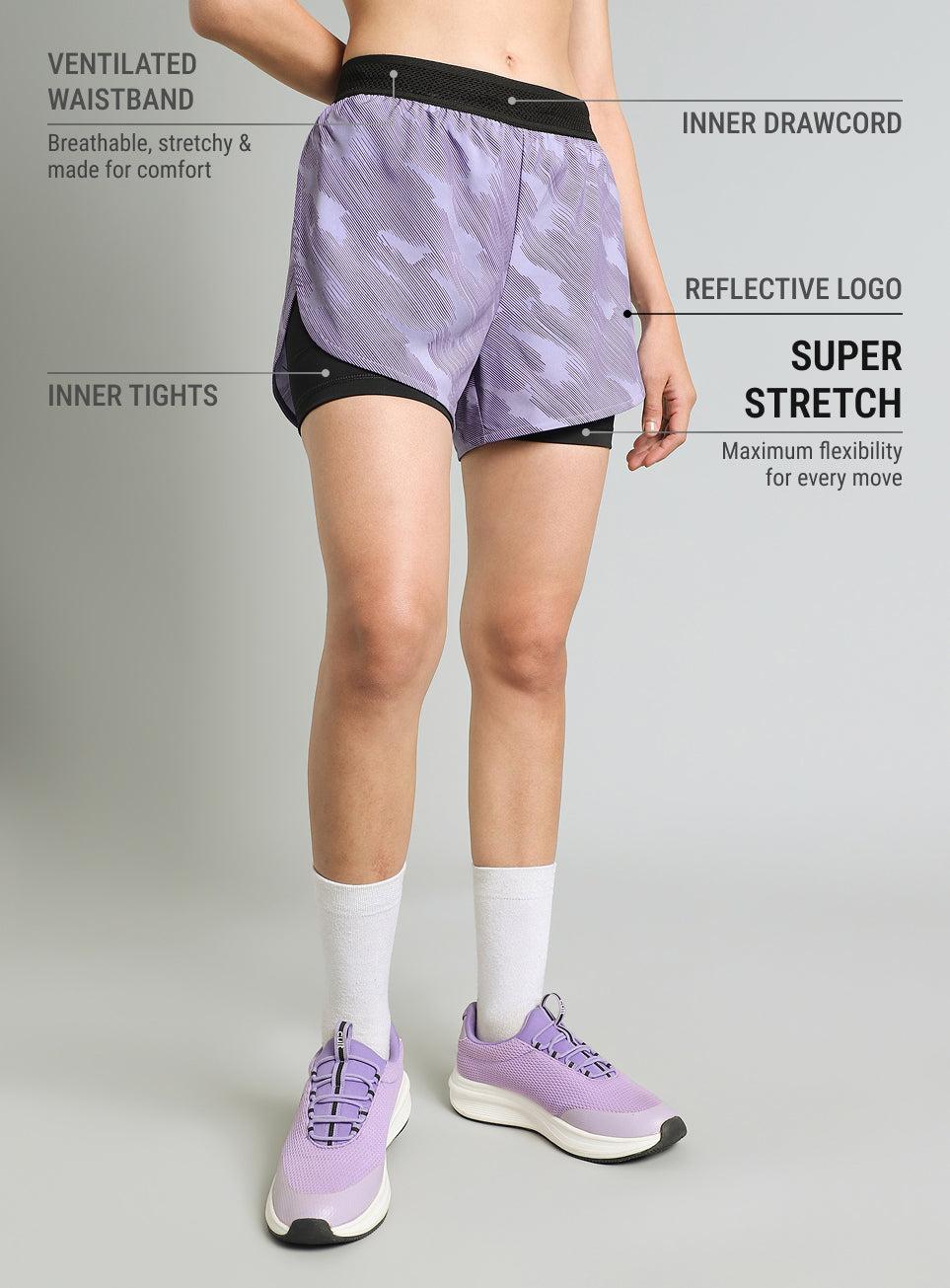 Women's Purple Urban Camo Shorts with Inbuilt Tights