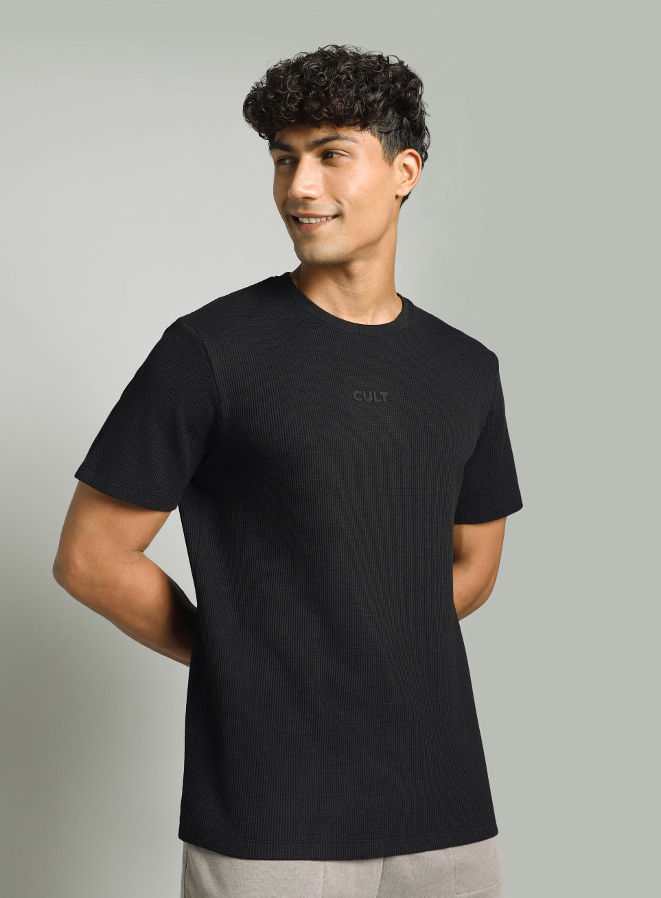 Men's Black Essential Oversized Fit Waffle T-shirt
