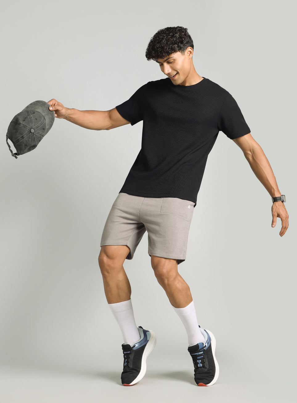 Men's Black Essential Oversized Fit Waffle T-shirt