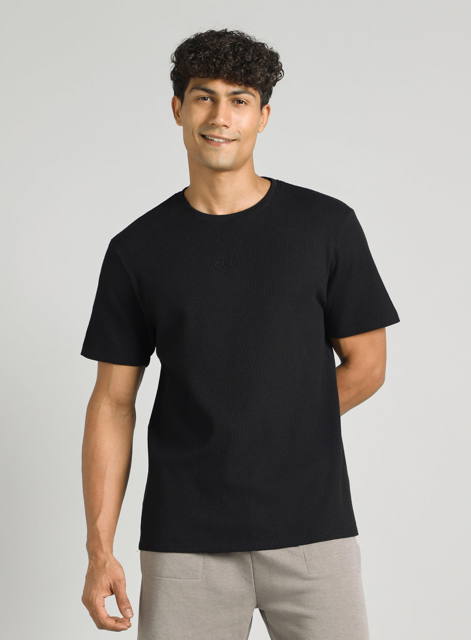 Men's Black Essential Oversized Fit Waffle T-shirt