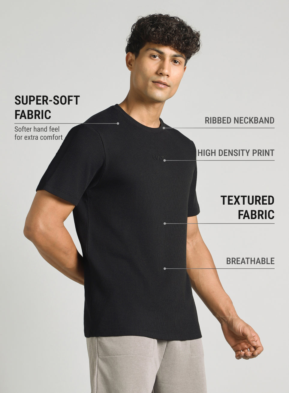 Men's Black Essential Oversized Fit Waffle T-shirt